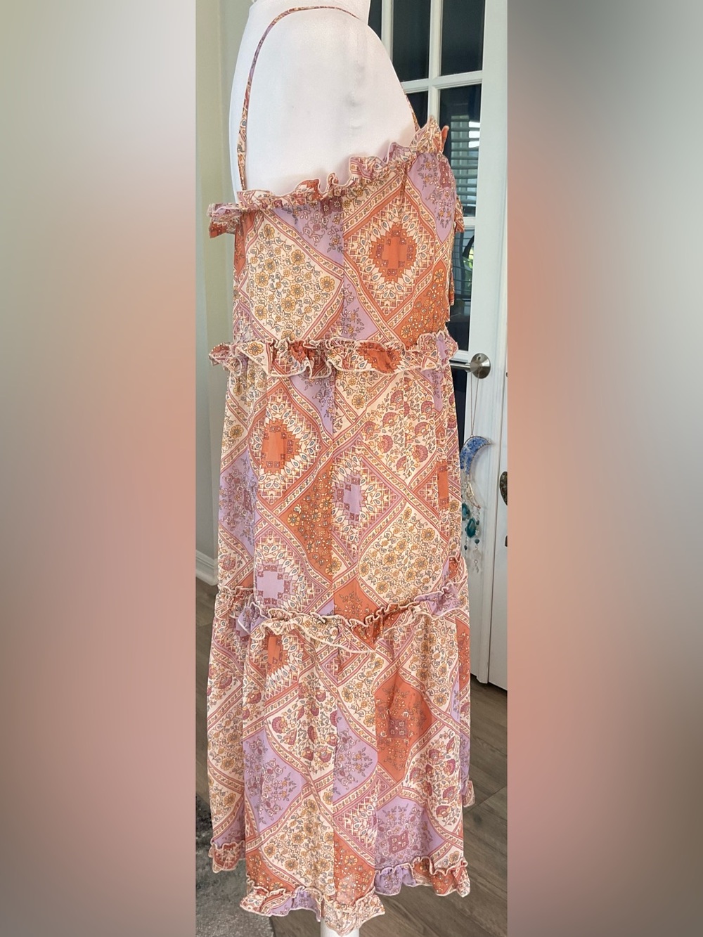 June & Hudson Patchwork Asymmetrical Ruffle Boho Midi Dress Size M NWT - Picture 5 of 13